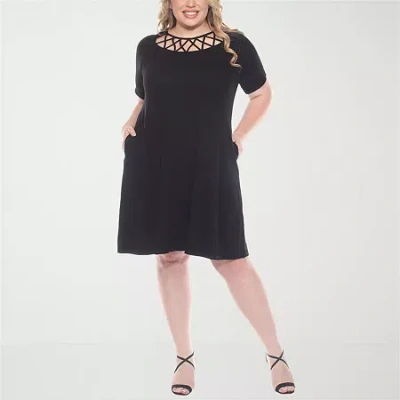 White Mark Womens Plus Short Sleeve A-line Dress In Black