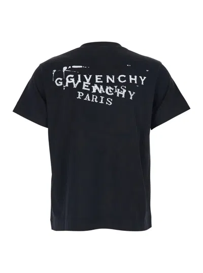 Givenchy Women Black Crew Neck T-shirt With Logo On Front And Back In Cotton Woman In Black