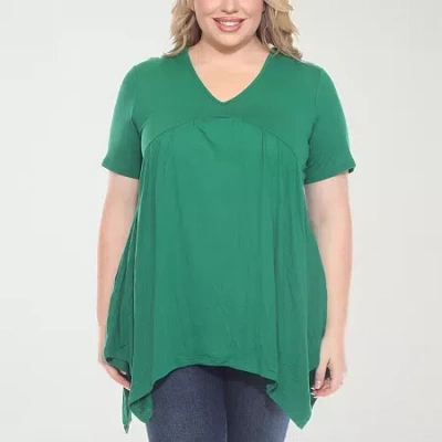White Mark Womens V Neck Short Sleeve Tunic Top In Green