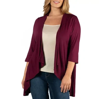 24seven Comfort Apparel 24/7 Comfort Apparel 3/4 Length Sleeve Open Cardigan In Red