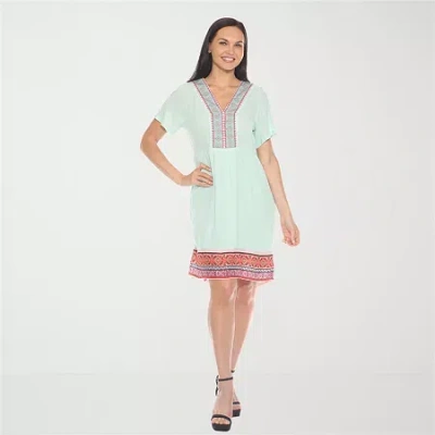 White Mark Womens V Neck Short Sleeve Tunic Top In Green