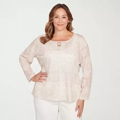 Hearts Of Palm Womens Plus Keyhole Neck Long Sleeve T-shirt In Pink