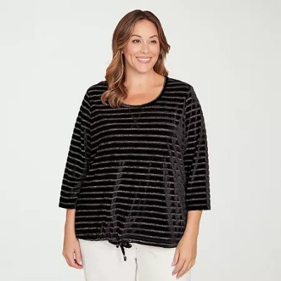 Hearts Of Palm Womens Plus U Neck Long Sleeve T-shirt In Black