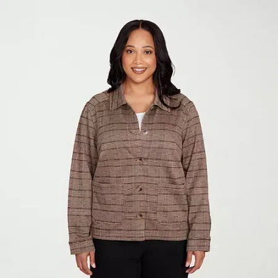 Hearts Of Palm Womens Plus Lightweight Shirt Jacket In Brown