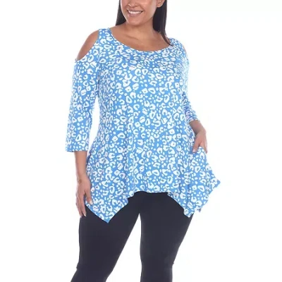 White Mark Plus Womens Scoop Neck 3/4 Sleeve Tunic Top In Blue