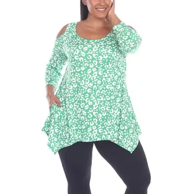 White Mark Plus Womens Scoop Neck 3/4 Sleeve Tunic Top In Green