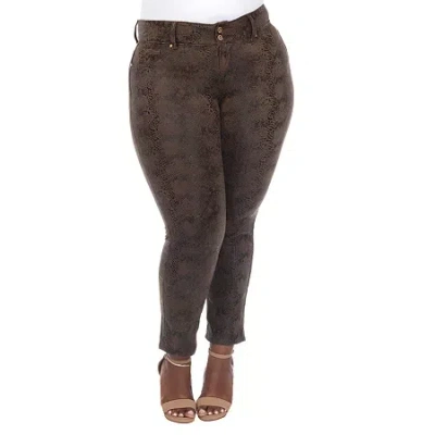 White Mark Womens Plus Stretch Fabric Straight Mid Rise Ankle Pant In Brown