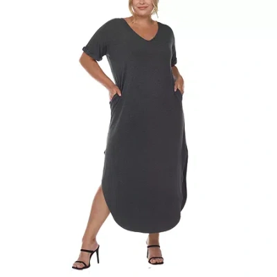 White Mark Womens Plus Short Sleeve Midi Maxi Dress In Gray