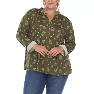 White Mark Womens Split Crew Neck Long Sleeve Tunic Top In Green