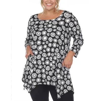 White Mark Womens Boat Neck 3/4 Sleeve Tunic Top In Black