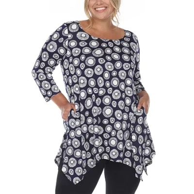 White Mark Womens Boat Neck 3/4 Sleeve Tunic Top In Multi