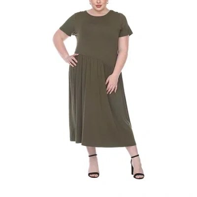 White Mark Womens Plus Short Sleeve Midi Maxi Dress In Green