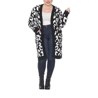 White Mark Plus Womens Knit Leopard Cardigan Sweater In Black