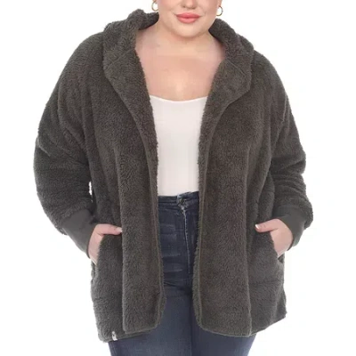 White Mark Womens Plus Long Sleeve Open Front Cardigan In Green