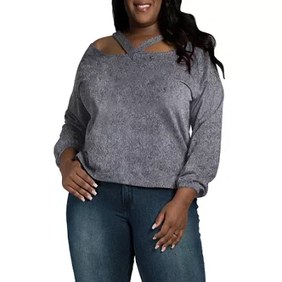 Poetic Justice Plus Womens V Neck Long Sleeve Sweatshirt In Gray