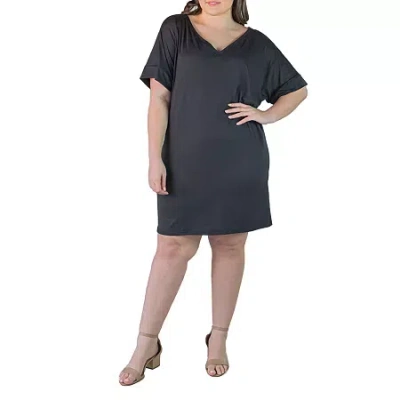 24seven Comfort Apparel Womens Plus Short Sleeve A-line Dress In Black