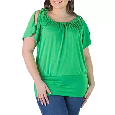 24seven Comfort Apparel Plus Womens Scoop Neck Short Sleeve Tunic Top In Green