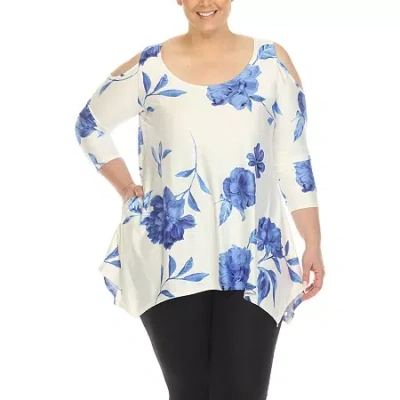 White Mark Plus Womens Scoop Neck 3/4 Sleeve Tunic Top In White