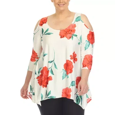 White Mark Plus Womens Scoop Neck 3/4 Sleeve Tunic Top In Red