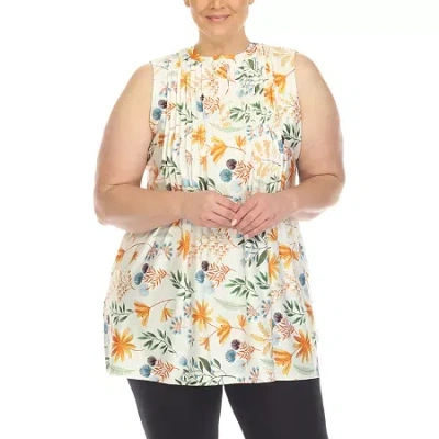 White Mark Plus Womens Crew Neck Sleeveless Tunic Top In White