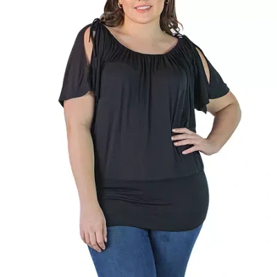 24seven Comfort Apparel Plus Womens Scoop Neck Short Sleeve Tunic Top In Black