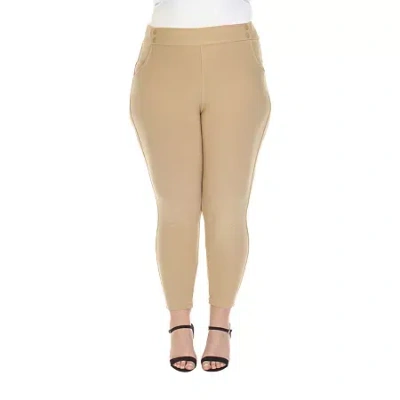 White Mark Womens Plus Ankle Mid Rise Pull-on Pant In Sand