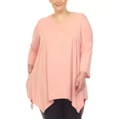 White Mark Plus Size Empire Cut V-neck Tunic Top In Pink