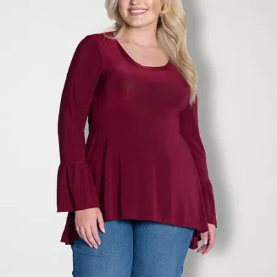 24seven Comfort Apparel Womens Plus Scoop Neck Long Sleeve Blouse In Purple