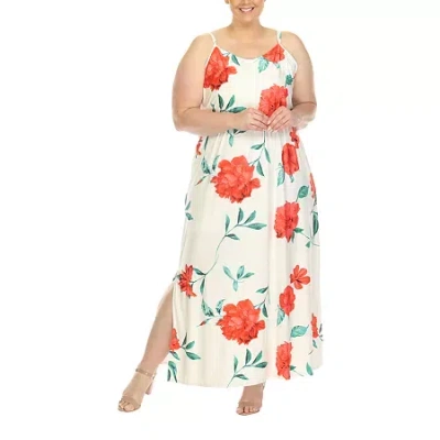 White Mark Womens Plus Sleeveless Floral Maxi Dress In White