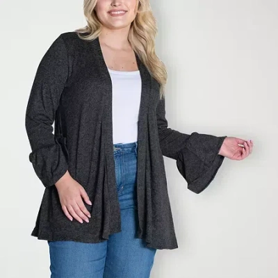 24seven Comfort Apparel Womens Long Sleeve Open Front Plus Cardigan In Black