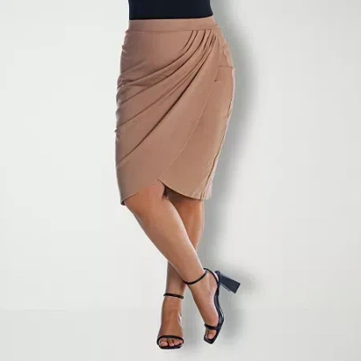 24seven Comfort Apparel Womens Plus Mid Rise Pencil Skirt In Brown