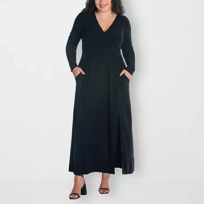 24seven Comfort Apparel Womens Plus Long Sleeve Maxi Dress In Black