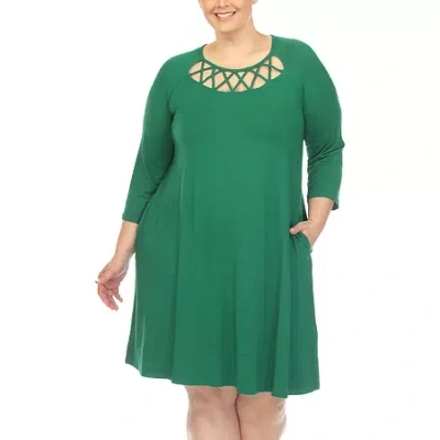White Mark Womens Plus 3/4 Sleeve Swing Dresses In Green