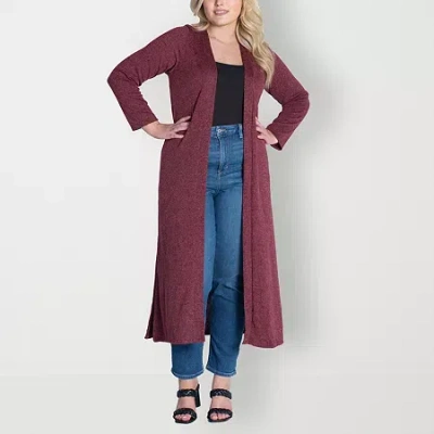 24seven Comfort Apparel Womens Long Sleeve Open Front Plus Cardigan In Red