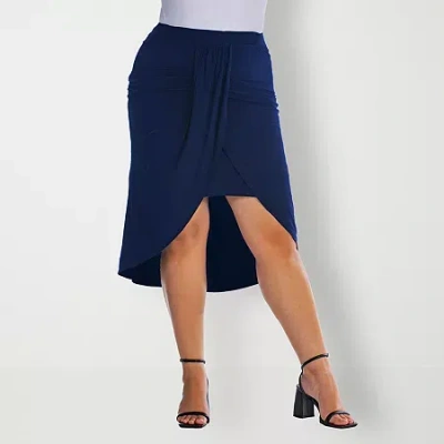 24seven Comfort Apparel Womens Plus Mid Rise Pencil Skirt In Blue