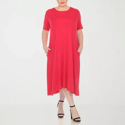 White Mark Womens Plus Short Sleeve Midi A-line Dress In Pink