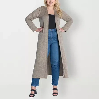 24seven Comfort Apparel Womens Long Sleeve Open Front Plus Cardigan In Brown