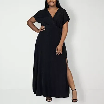 24seven Comfort Apparel Womens Plus Short Sleeve Maxi Dress In Black