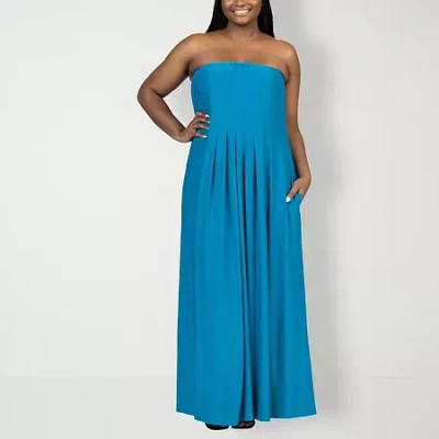 24seven Comfort Apparel Womens Plus Sleeveless Maxi Dress In Blue