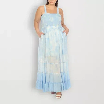 White Mark Womens Plus Sleeveless Tie Dye Sundress In Blue