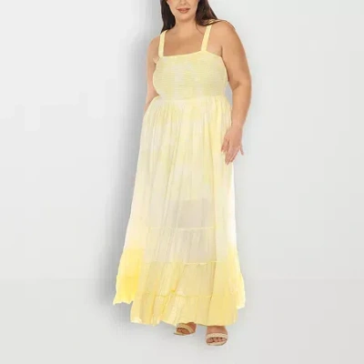 White Mark Womens Plus Sleeveless Tie Dye Sundress In Yellow