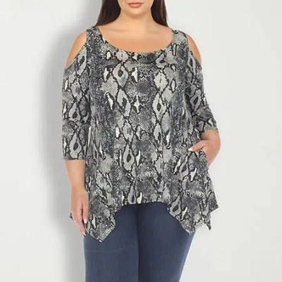 White Mark Plus Womens Scoop Neck 3/4 Sleeve Tunic Top In Gray