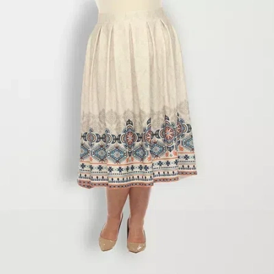 White Mark Womens Plus Adjustable Features Midi Pleated Skirt In Sand