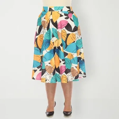 White Mark Womens Plus Adjustable Features Midi Pleated Skirt In Yellow