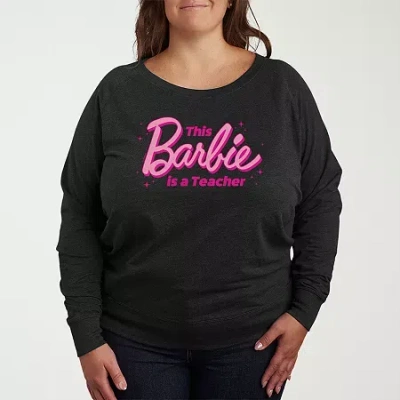 Air Waves Teacher Womens Plus Crew Neck Long Sleeve Barbie T-shirt In Gray