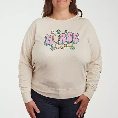 Air Waves Nurse Womens Plus Crew Neck Long Sleeve T-shirt In White