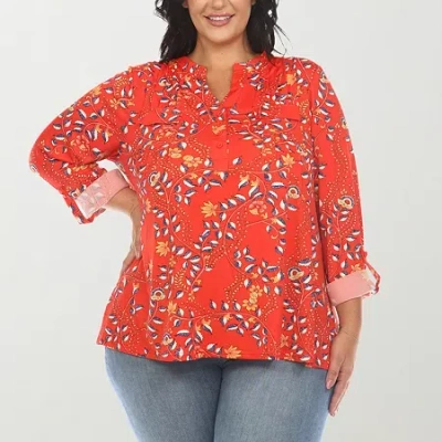 White Mark Womens Plus V Neck Long Sleeve Blouse In Red