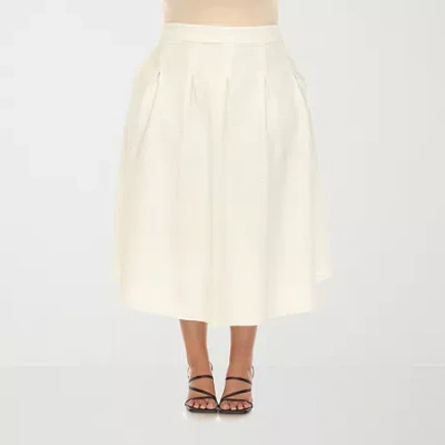 White Mark Womens Plus High Rise Midi Flared Skirt In White