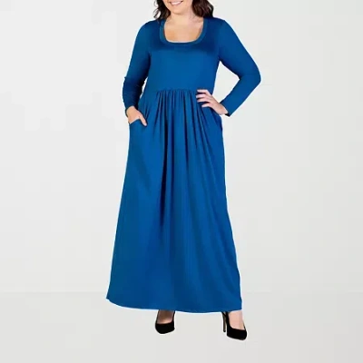 24seven Comfort Apparel Womens Plus Long Sleeve Maxi Dress In Blue