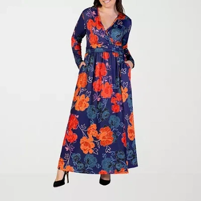 24seven Comfort Apparel Womens Plus Long Sleeve Floral Maxi Dress In Multi